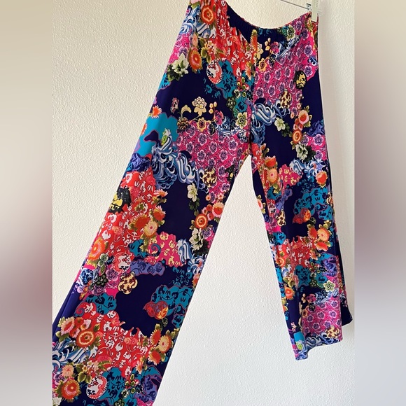 NATORI Blue Multicolor Floral Asian Print Wide Leg Lounge Pants - Picture 7 of 16